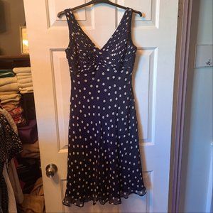 Adrianna Papell navy & white polkadot silk dress